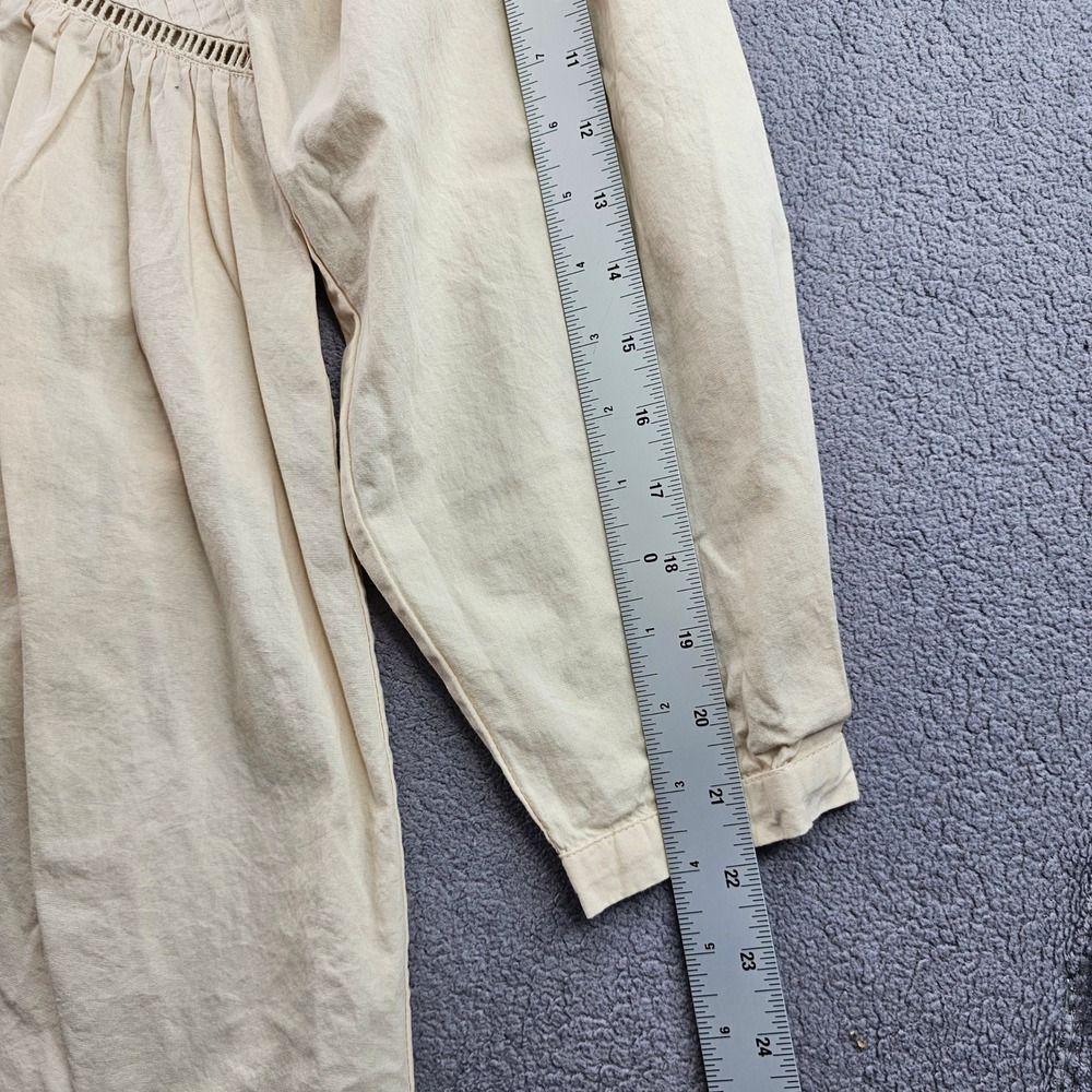 Zara Shirt Dress Womens Medium Cream Eyelet Embroidered Long Sleeve Button-Front - Picture 4 of 8